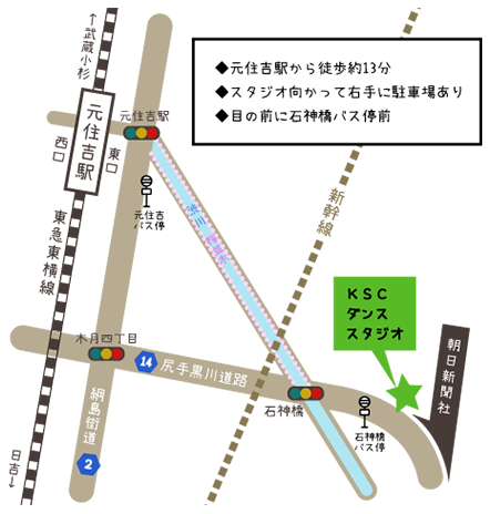 KSCダンススタジオまでの地図